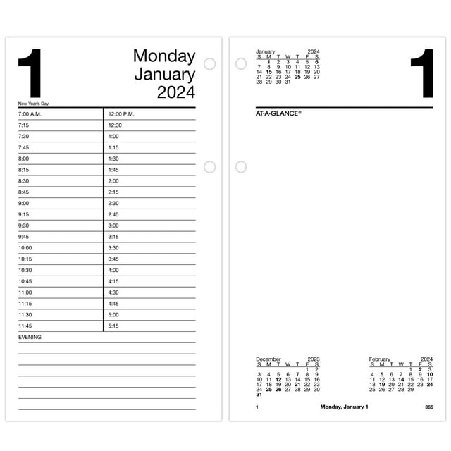 2024 ATAGLANCE 8" x 4.5" Daily Desk Calendar Refill White/Black (E2105024)