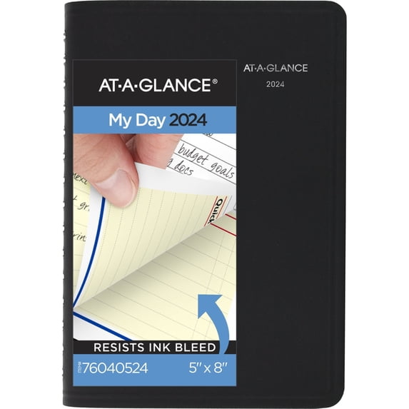2024 AT-A-GLANCE® QuickNotes Daily/Monthly Appointment Book Planner, 5" x 8", Black, January To December 2024, 760405