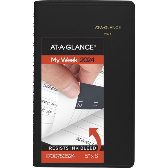 2024 AT-A-GLANCE® Weekly Appointment Book Planner, 5" x 8", Black, January To December 2024, 7007505