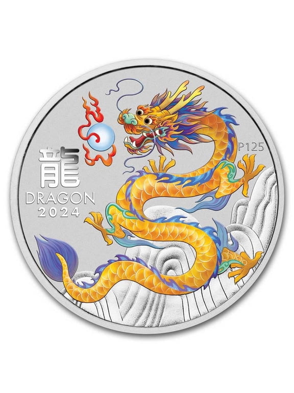 2024 AUS 1/2 oz Silver Yellow Lunar Dragon BU (Cap, SIII)