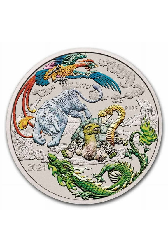 2024 AUS 1 oz Silver Four Guardians Colorized BU Cap Green Dragon