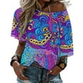 thumbnail image 1 of 2024 Abstract Hallucinogen Pattern Lotus Leaf Neck T-Shirt Long Sleeve T-Shirts For Women Spring And Autumn Tee Abstract Bright, 1 of 4