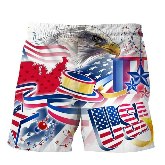 2024,American Flag 3d Printing Beach Shorts For Men Statue of Liberty ...