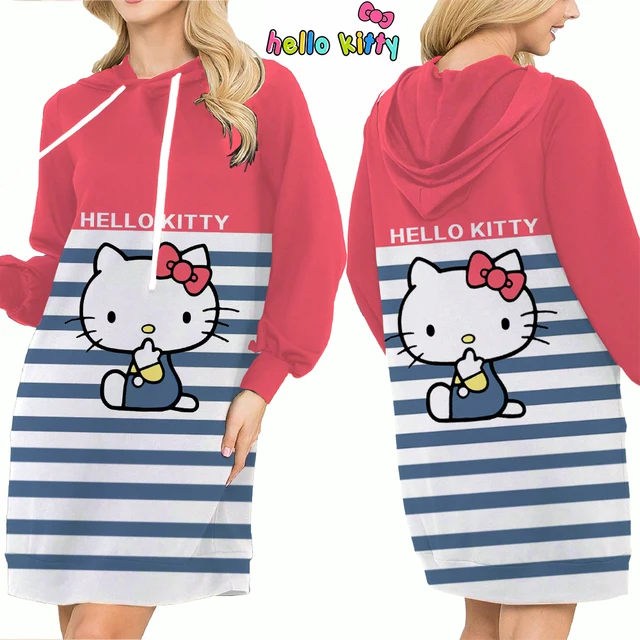 2024 Anime Hello Kitty Clothes S3XL Streetwear Women's Hoodie Dress
