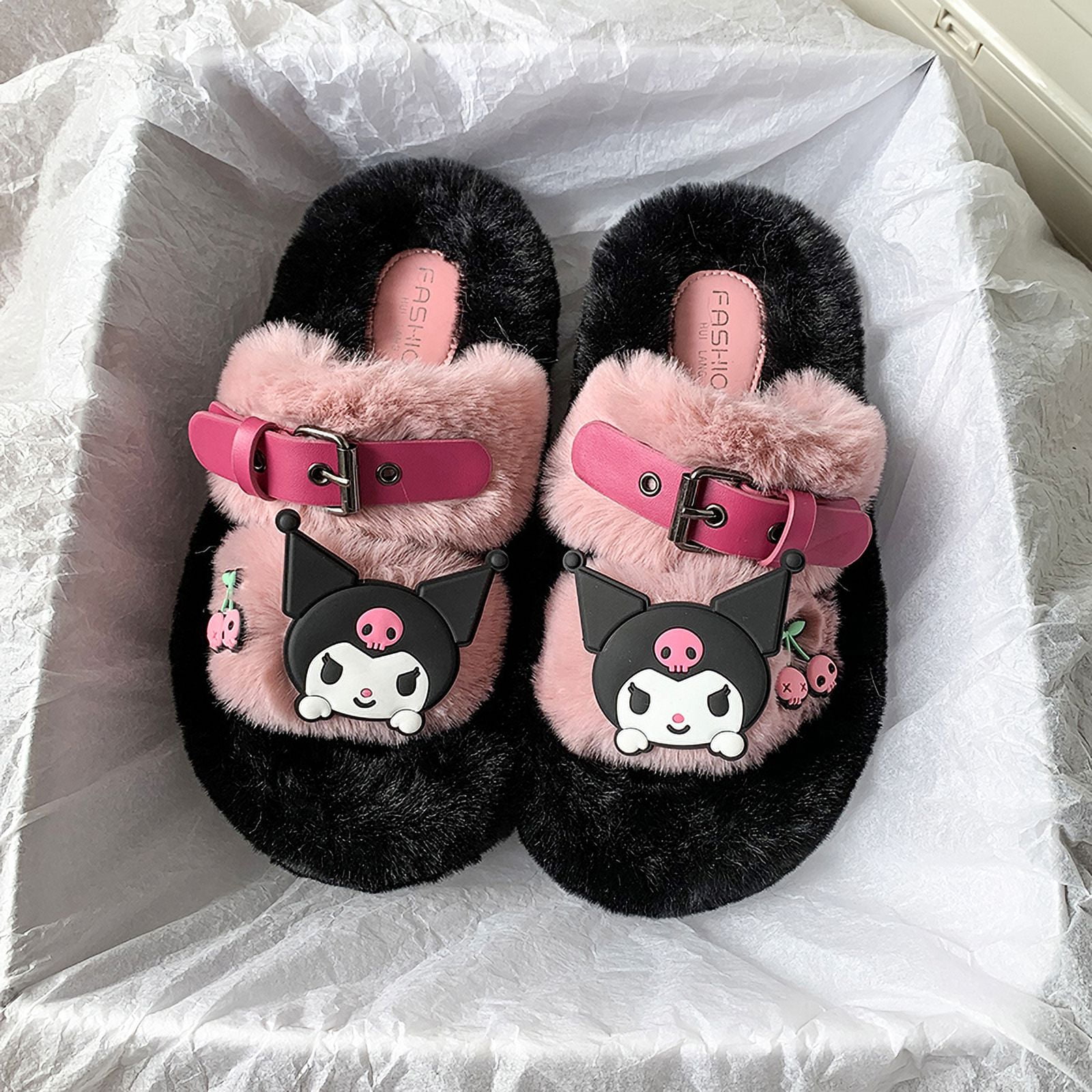 2024 Anime Sanrio Kuromi New Cute Fuzzy Slippers Women's Winter Fall