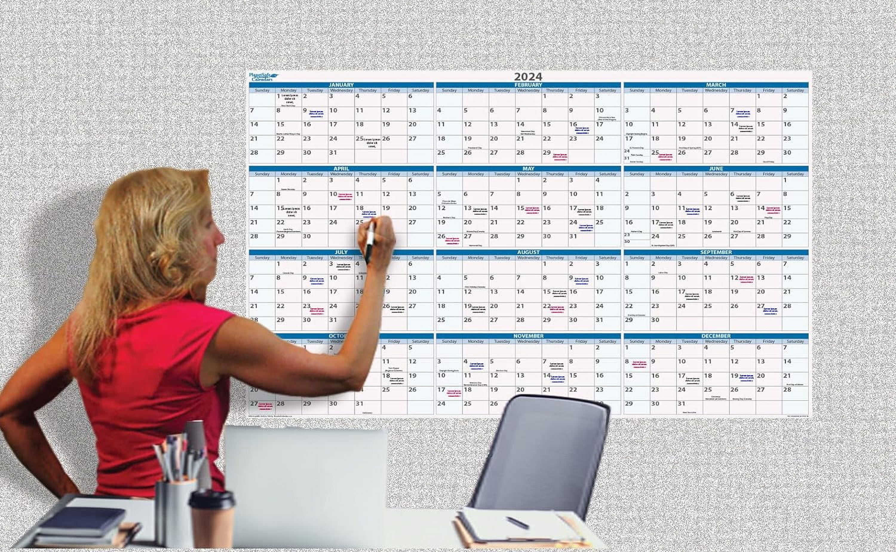 2024 Annual 12 Month Sky Blue Dry Erasable Wall Calendars 32 In. X 48