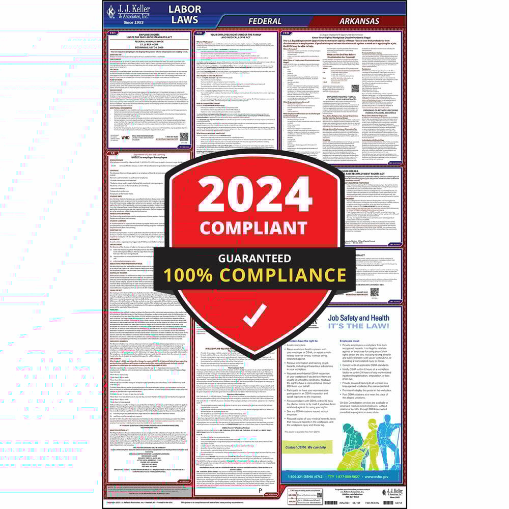 2024 Arkansas Labor Law Poster, AllinOne OSHA Compliant AR State