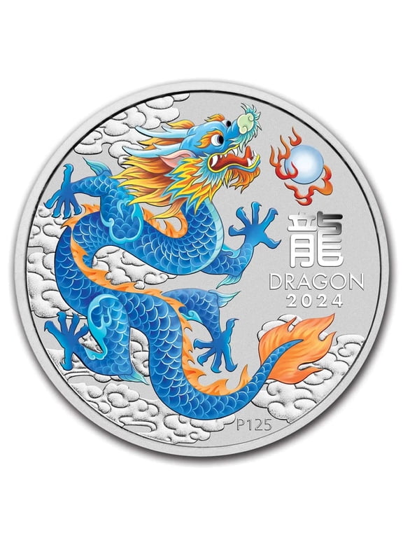 2024 Australia 1 oz Silver Lunar Colorized Blue Dragon Capsulated