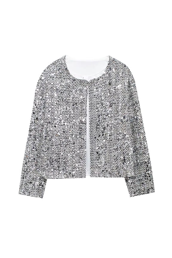 2024 Autumn Fashion Women's Street Style Sequin Boucle Jacket Unique Trendy Outerwear For Casual Wear Long Duster Wool Coat Women Ladies Rain Jacket with Hood plus Size Loose Coats for Women plus Size