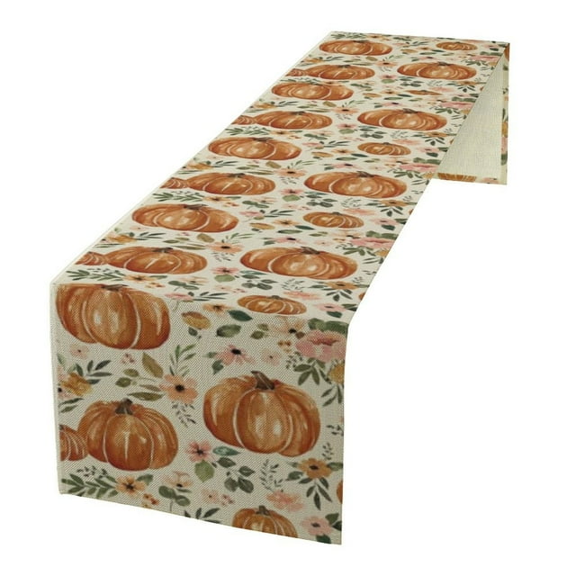 2024 Autumn Pumpkin And Maple Leaf Printed Table Runner Thanksgiving