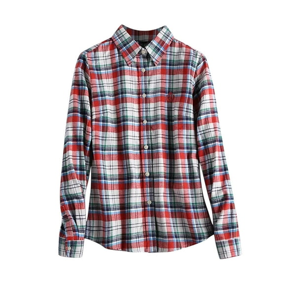 2024 Autumn and Winter Fashion Plaid Jackets for Womens Plus Size Casual Tops Loose Turndown Collar Buttoned Sleeve Sanding Plaid Checkered Printed Blouses