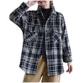 thumbnail image 1 of 2024 Autumn and Winter Fashion Plaid Jackets for Womens Plus Size Plaid Brushed Double Pocket Single Breasted Shirt Long Sleeve Hoodless Casual Outwear & Jackets, 1 of 8