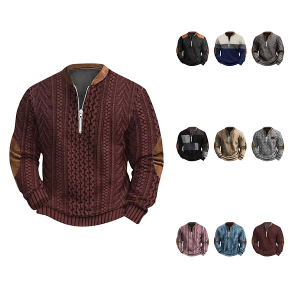 2024 Autumn/Winter Men's 3D Digital Print Knitted Sweater, Casual Half Zip Round Neck Hoodie, Long Sleeve, Large Size