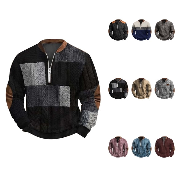 2024 Autumn/Winter Men's 3D Digital Print Knitted Sweater, Casual Half Zip Round Neck Hoodie, Long Sleeve, Large Size