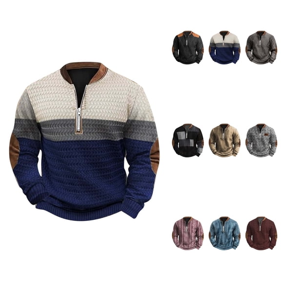 2024 Autumn/Winter Men's 3D Digital Print Knitted Sweater, Casual Half Zip Round Neck Hoodie, Long Sleeve, Large Size
