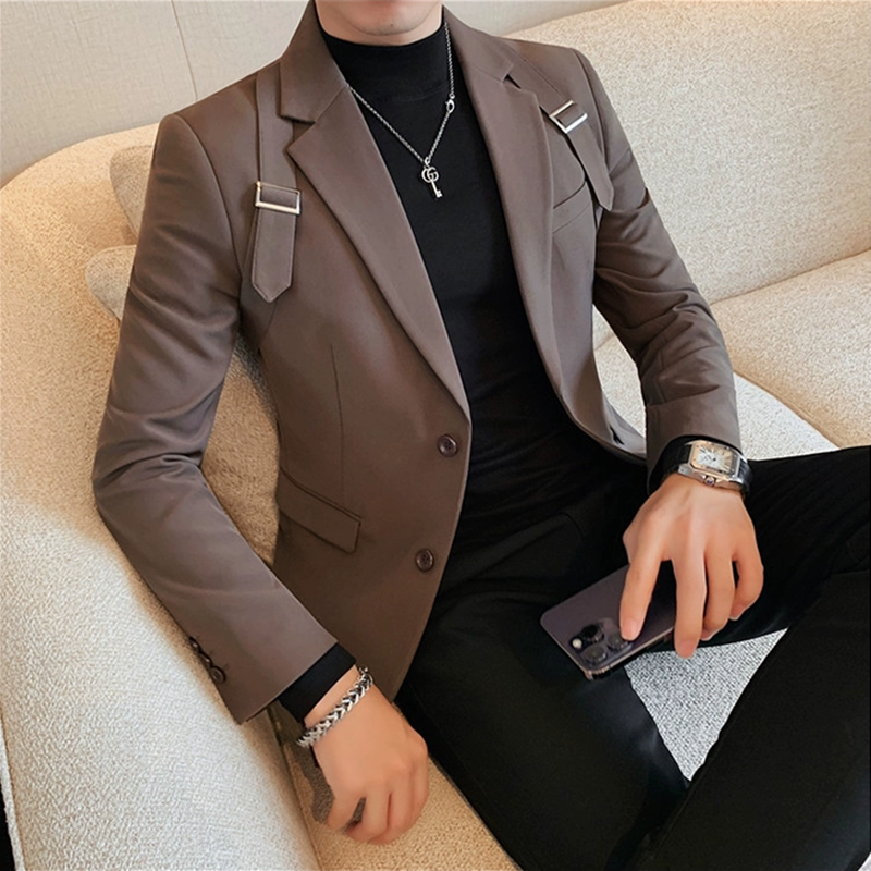 2024 Autumn Winter New Strap ration Suit Jacket for Men Fashion Slim