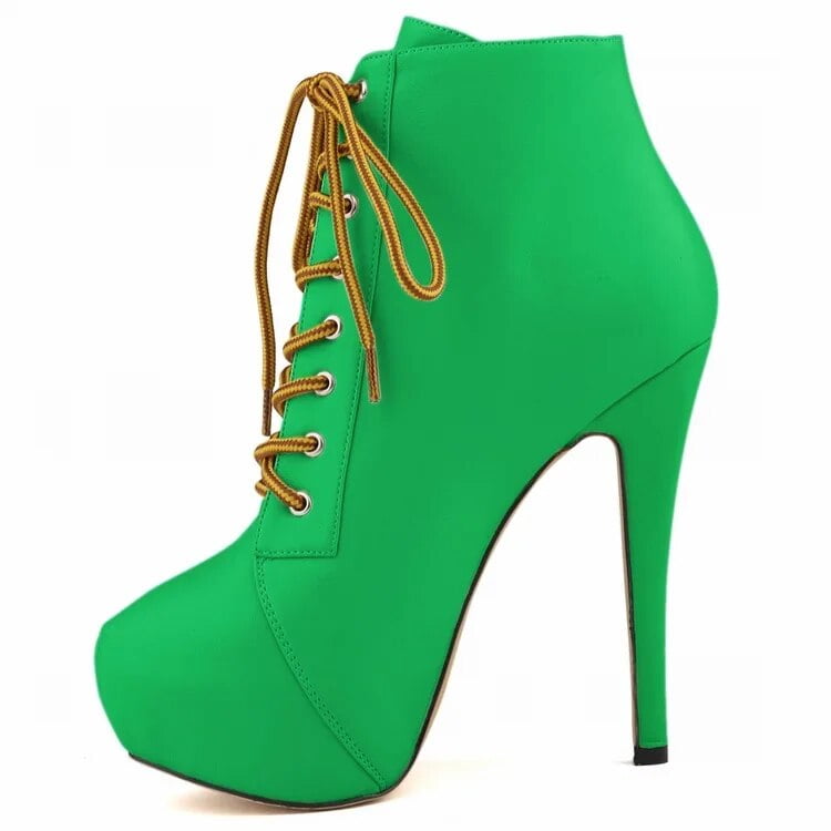 2024 Autumn Women Short Boots High Heels Platform Lace Up Retro Shoes ...