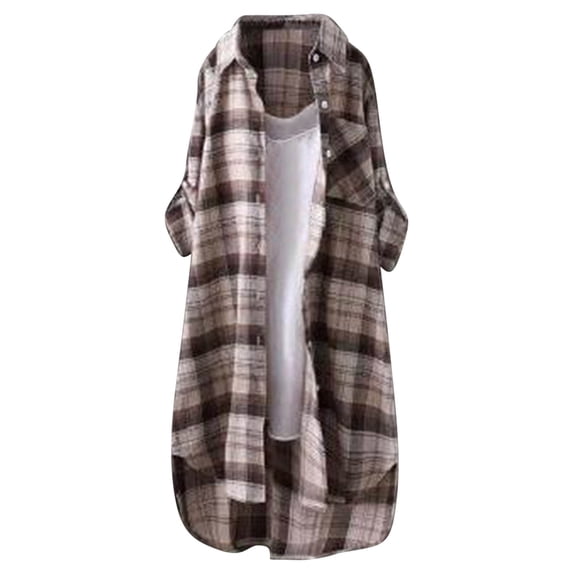 2024 Autumn and Winter Fashion Plaid Jackets for Womens Plus Size Chiffon Long Sleeve OL Shirt Casual Loose Tops Blouse