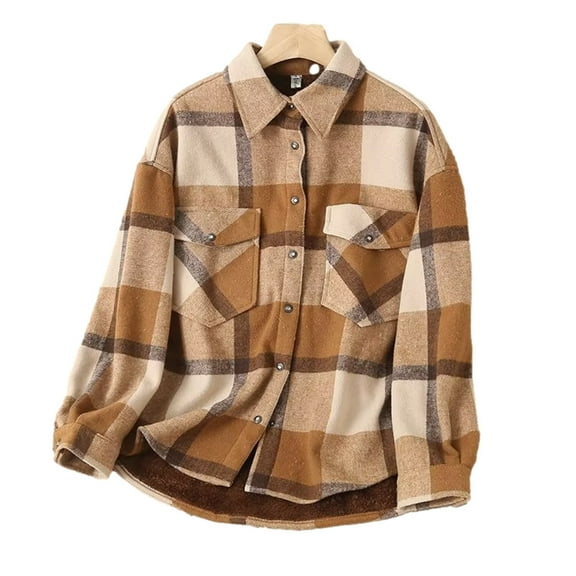 2024 Autumn and Winter Fashion Plaid Jackets for Womens Plus Size Women And Lattice Lantern Long Sleeve Woolen Cloth Jacket