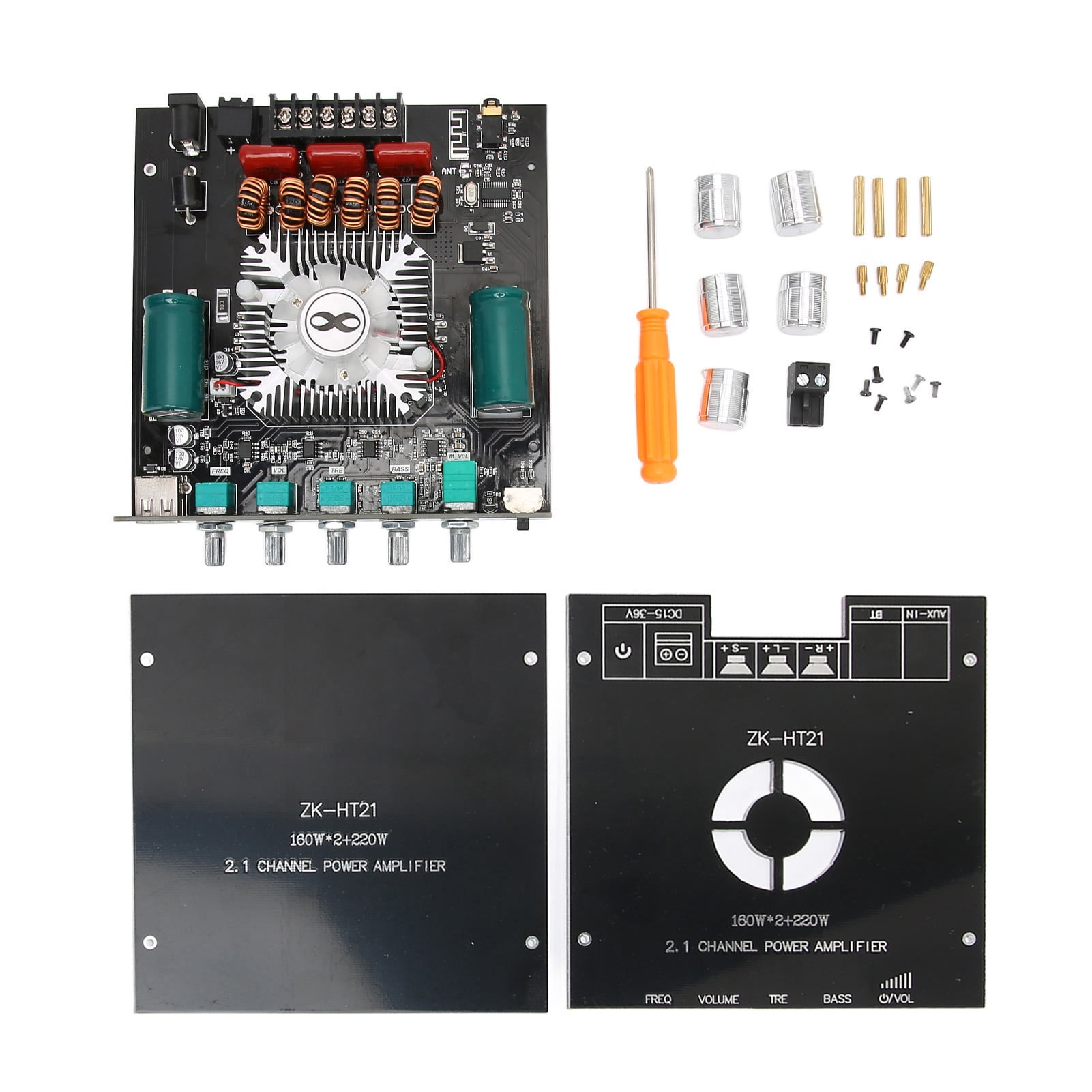 2024 BT Power Amplifier Board Stereo 2.1 Channel Built in Cooling Fan USB Amplifier Board DC15