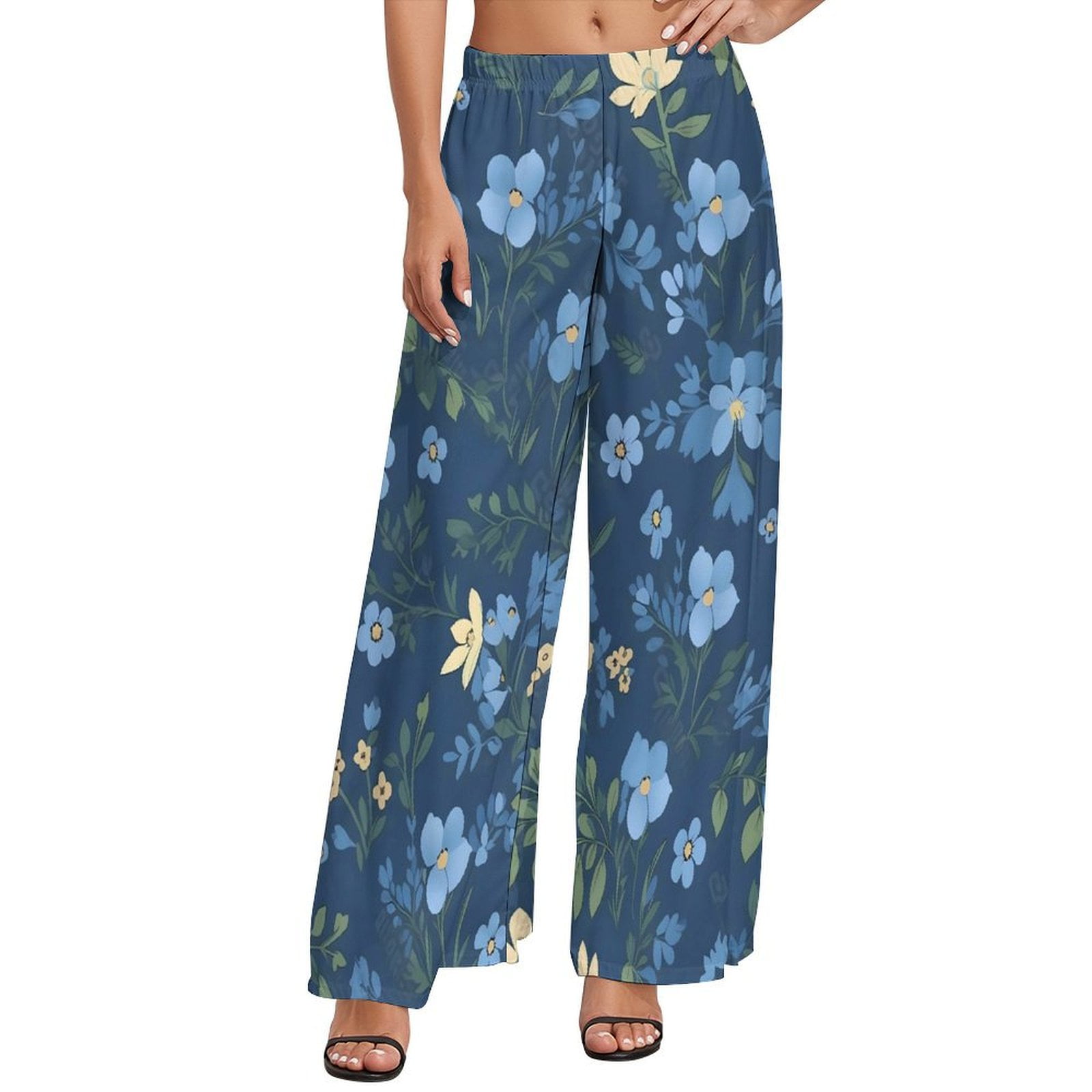 2024 Beautiful Blue Flower Pants Floral Print Harajuku Straight Wide