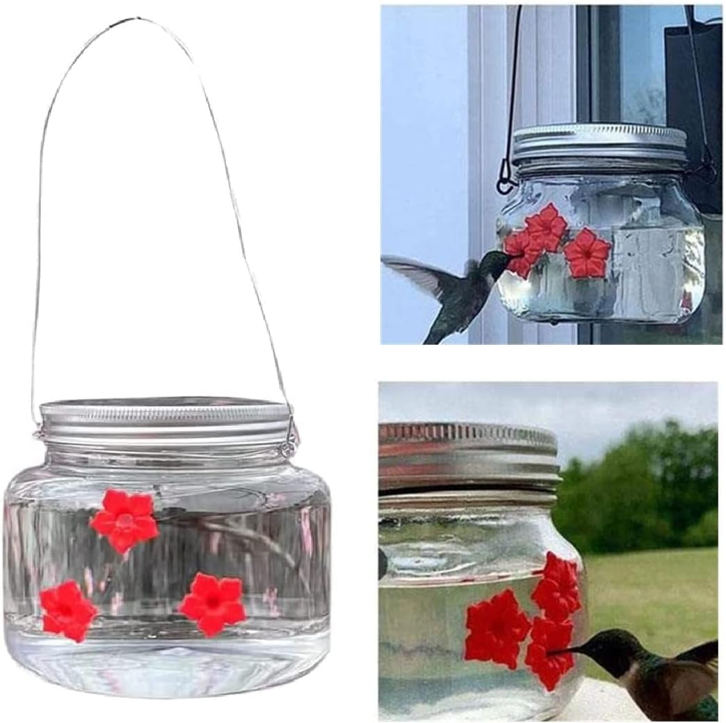2024 Beautiful Mason Jar Hummingbird Feeder with 3 Ports, Hummingbird