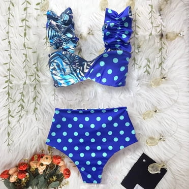 Maternity Bikini Set – Ruffle V-Neck Top & High Waist Bottom, Adjustable Straps, Removable Padding For Pregnancy Swimwear