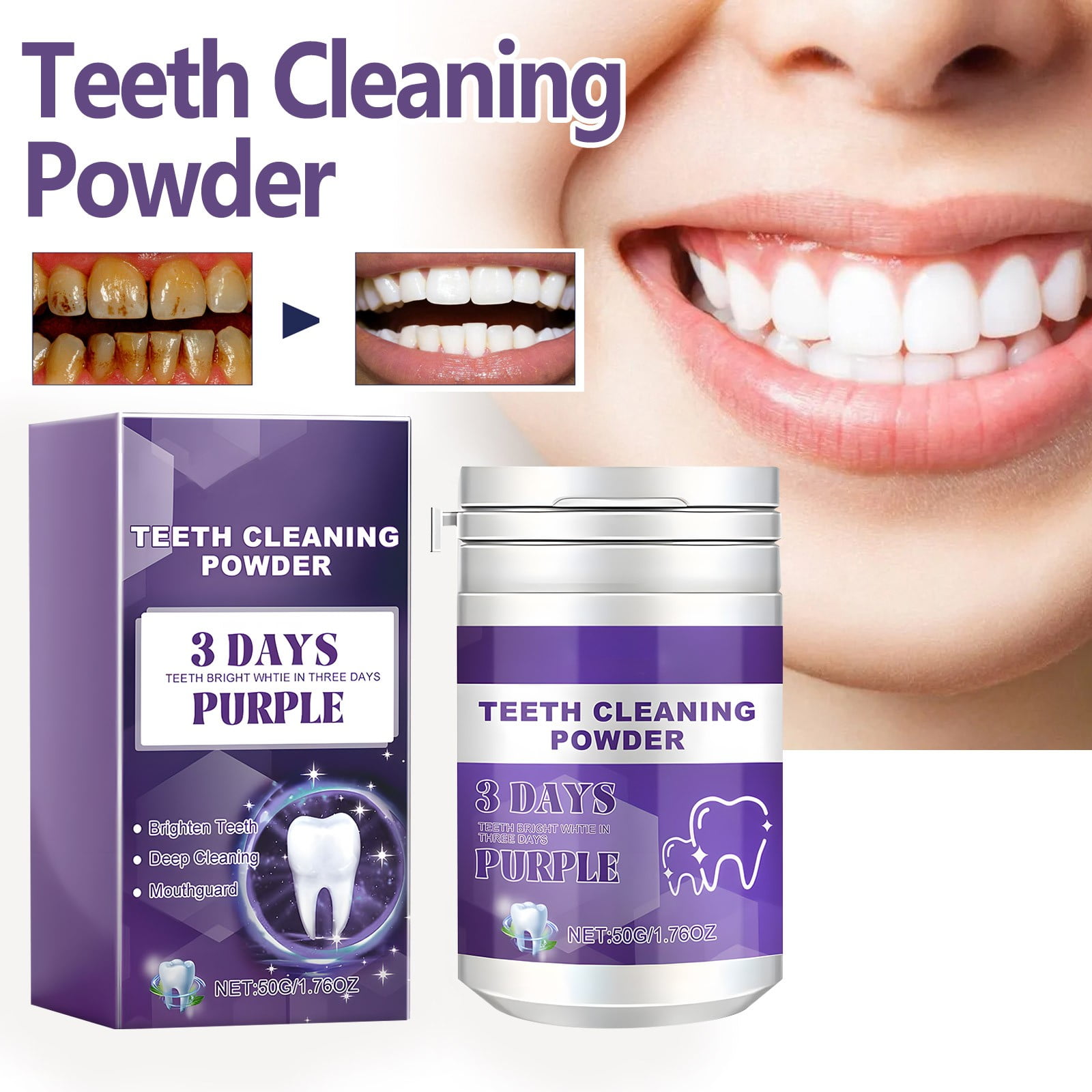 Deals of The Day Clearance! Topliu Purple Teeth Whitening Powder,Breath Freshener & Teeth Brightener,50ml