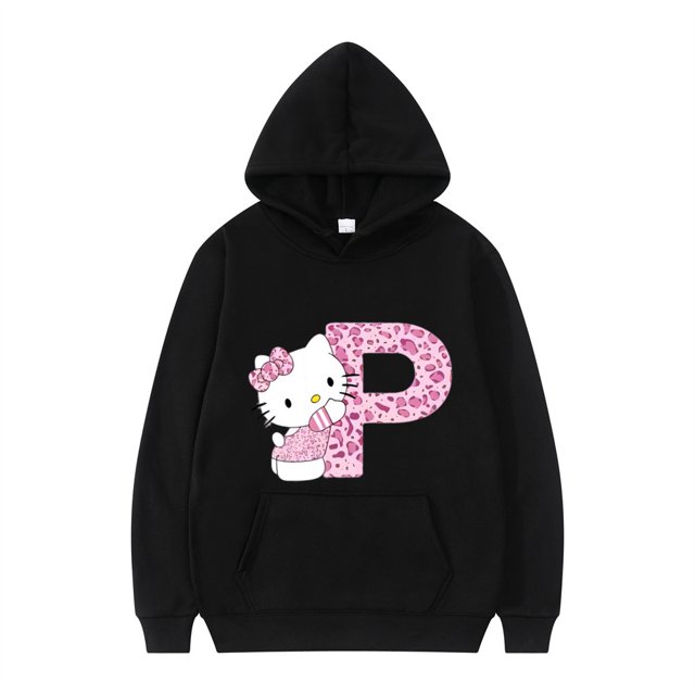 2024 Black Hello Kitty Letter AZ Woman and Men Longsleeved Hoodies
