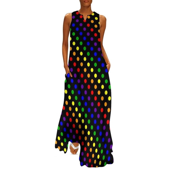 2024 Black with Red Polka Dot Dress Summer Dotted 70S Vintage Aesthetic Boho Beach Long Dresses Lady Kawaii Maxi Dress Birthday Gift