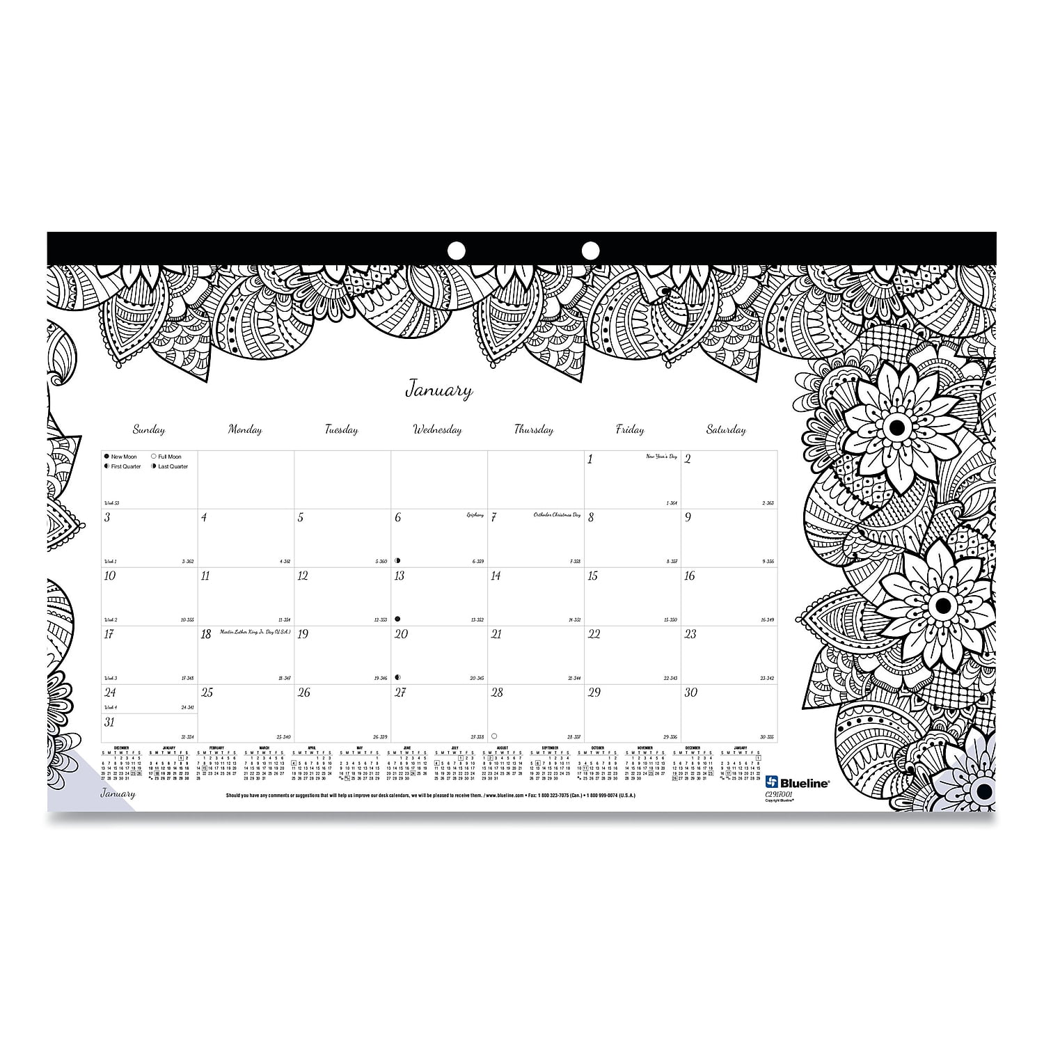 2024 Blueline 17.75 x 10.88 Monthly Desk Pad Calendar DoodlePlan