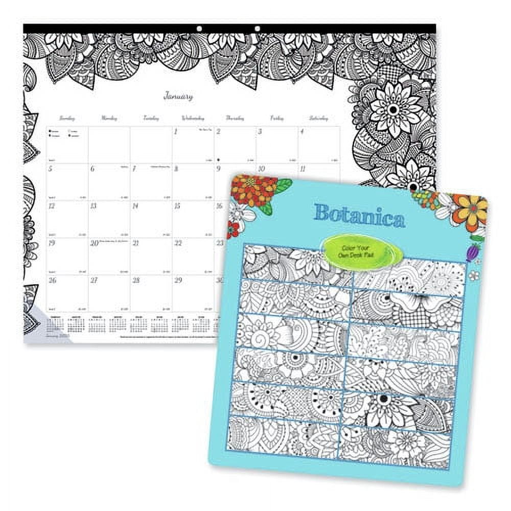 2024 Blueline DoodlePlan Botanica 22" x 17" Monthly Desk Pad Coloring