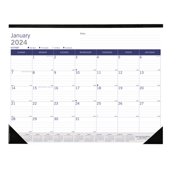 2024 Blueline® DuraGlobe Monthly Desk Pad Calendar, 22" x 17", January To December 2024 , C2177227