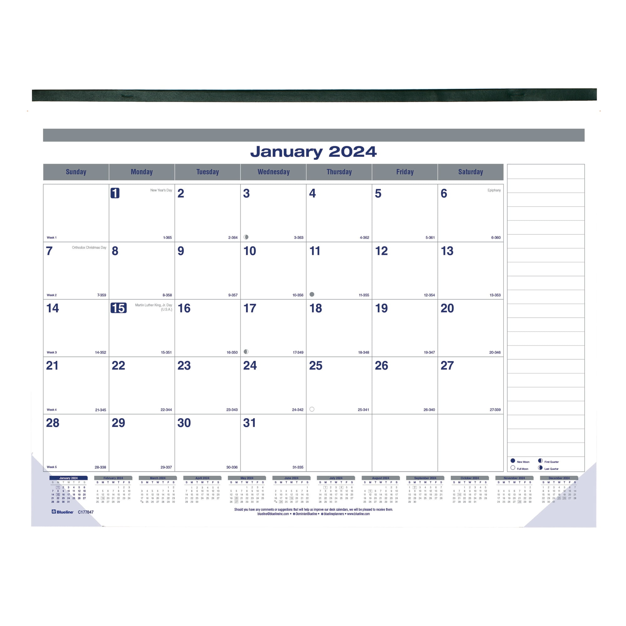 Eco-Friendly Monthly Desk Pad Calendar, 22 x 17, White/Gray/Blue
