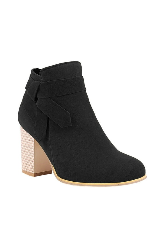 2024 Boots for Women Ankle Booties for Girls Vintage Fashion Solid Color Frosted Pointed Wood Grain Short Barrel High Heel Knight Short Boots Black 4.5