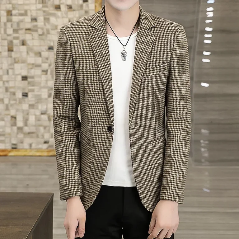 2024 Boutique Blazer Men s Houndstooth British Style Senior Simple Business Casual Elegant Fashion Gentleman Slim Suit Jacket Walmart
