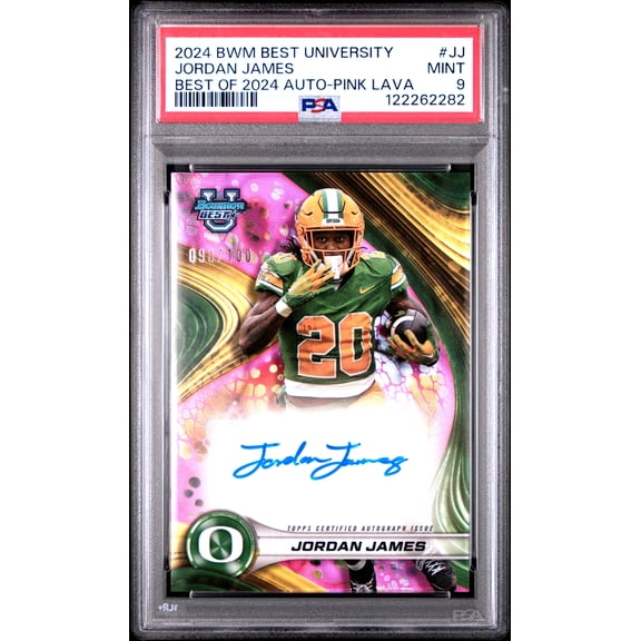 2024 Bowman Best University Best Of 2024 Autographs Jordan James #JJ Pink Lava /100 PSA 9 Topps