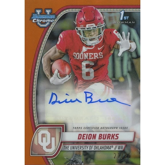 2024 Bowman Chrome Deion Burks Rookie Football Card Oklahoma Sooners Near Mint or Better