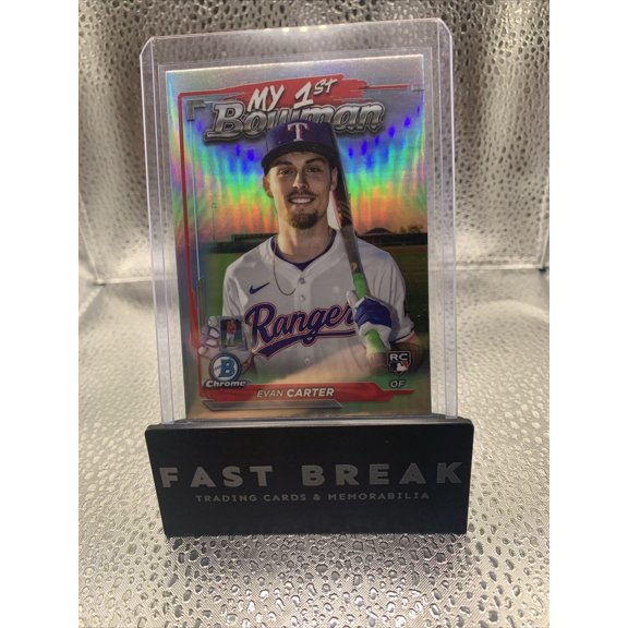 2024 Bowman Chrome Evan Carter Texas Rangers M1B-327 Rookie Insert Baseball Card