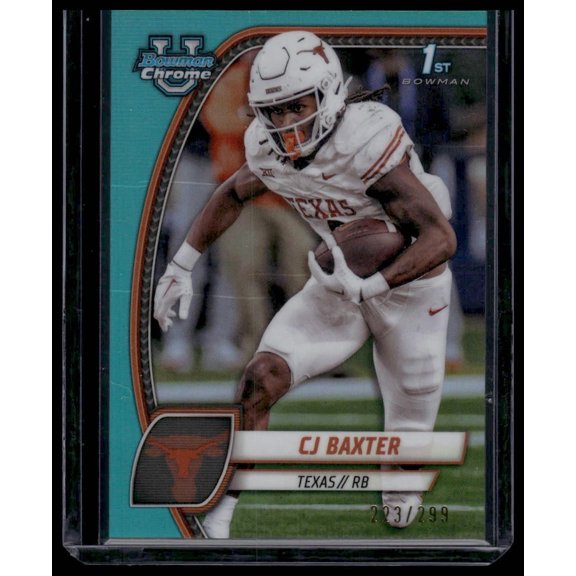 2024 Bowman Chrome University CJ Baxter #42 Aqua Refractor SN Texas Longhorns NFL FOOTBALL Trading Card