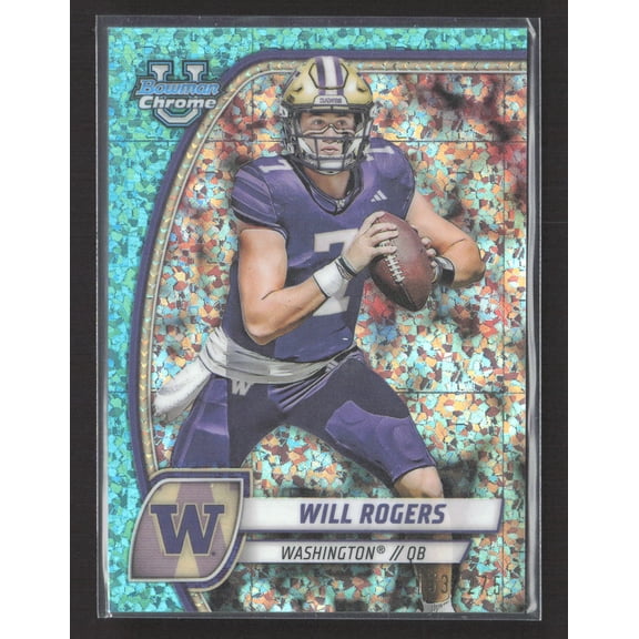 2024 Bowman Chrome University Will Rogers Washington Huskies #185 Aqua Shimmer Refractor Football Card