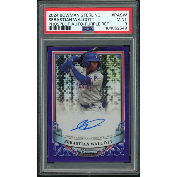 2024 Bowman Sterling Prospect Autographs #PASW Sebastian Walcott Prospect Auto-Purple Ref PSA 9