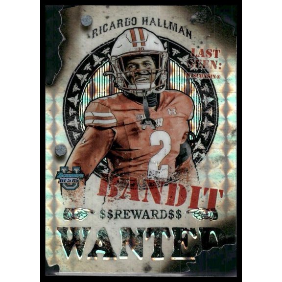 2024 Bowman University Best GB-7 Gunslingers and Bandits Die Cut Geometric Refractor Football Card Ricardo Hallman