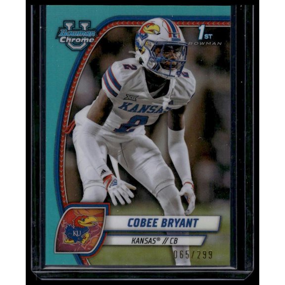 2024 Bowman University Chrome Cobee Bryant #44 Aqua Refractor SN Kansas Jayhawks Football Card