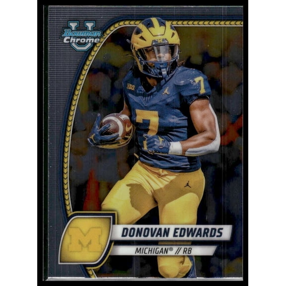 2024 Bowman University Chrome Donovan Edwards Michigan Wolverines #66 Football Card