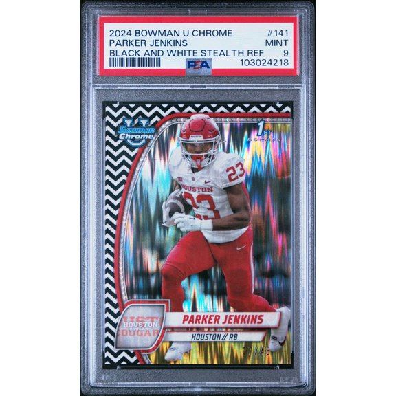 Graded 2024 Bowman University Chrome Black And White Stealth Ref Parker Jenkins #141 PSA 9 Football Card