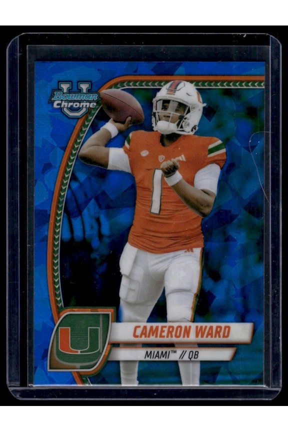2024 Bowman University Chrome Sapphire Near Mint #38 Cameron Ward Miami Hurricanes Football Card