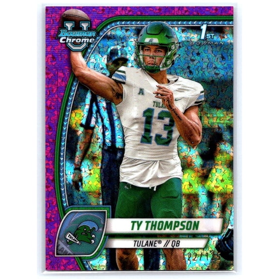 2024 Bowman University Chrome Ty Thompson Tulane #179 Fuchsia Mini-Diamond Refractor Football Trading Card SN