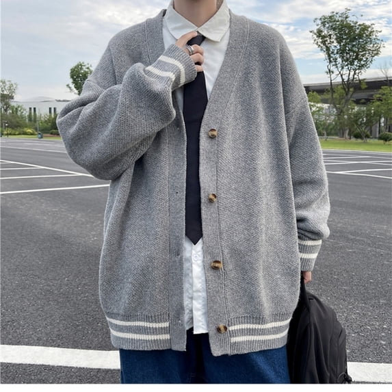 2024 British Retro Cardigan Sweater Korean Harajuku Academic Knitted Sweater Pullover Hip Hop Streetwear Loose Knitwear Tops