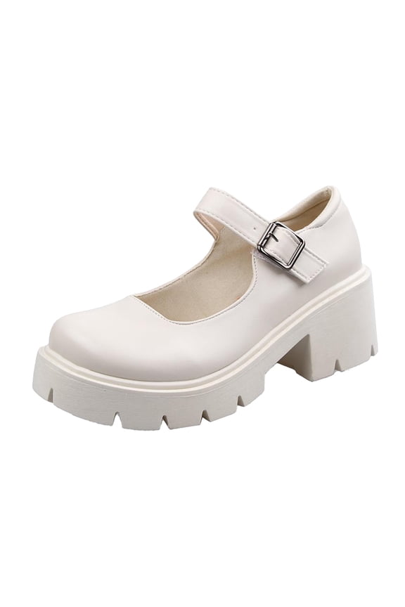 2024 British Shoes Women Mary Janes Vintage Girls Students High Heel Cosplay Shoes White 7.5